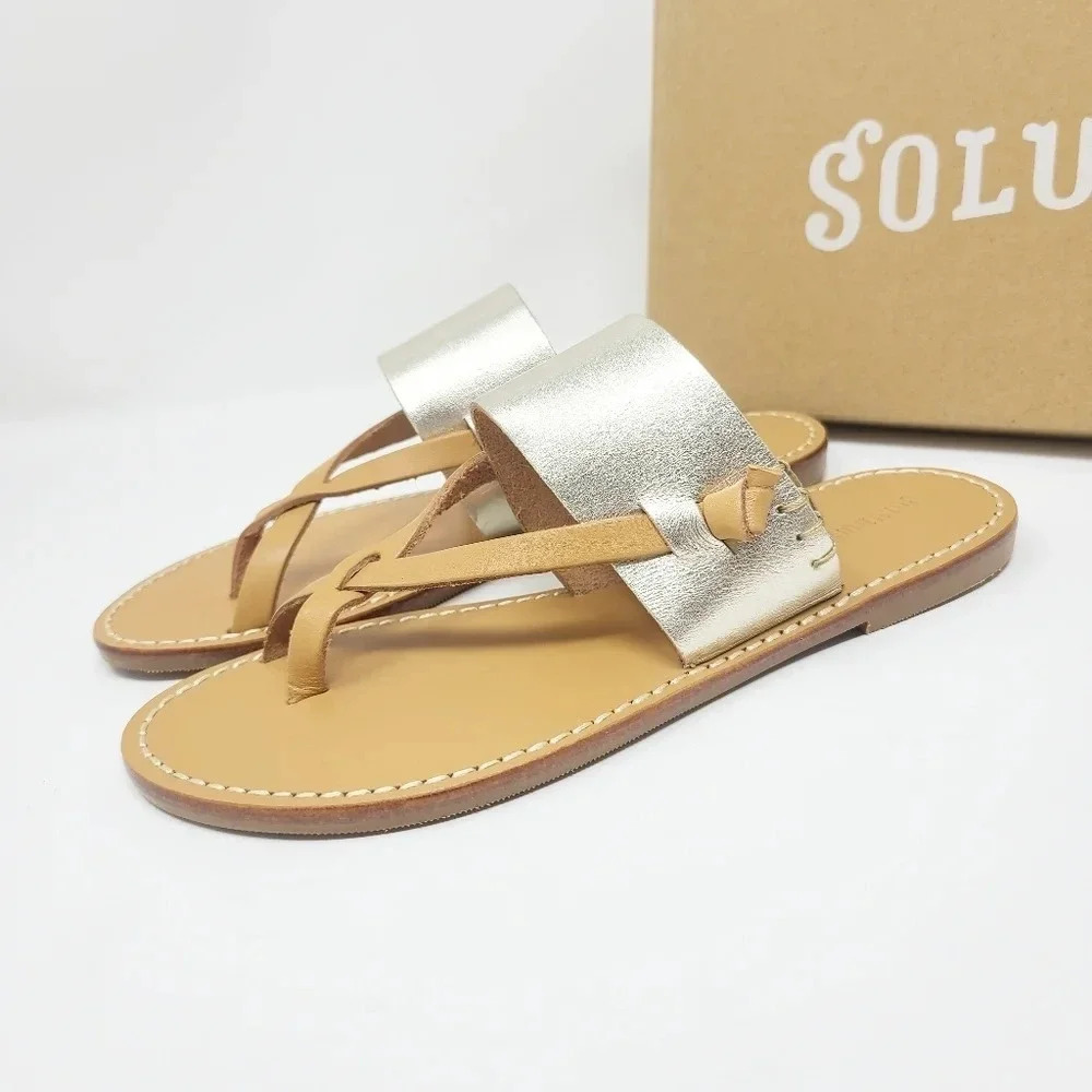 New Soludos Leather Platinum Sandals 6 - Picture 3 of 6